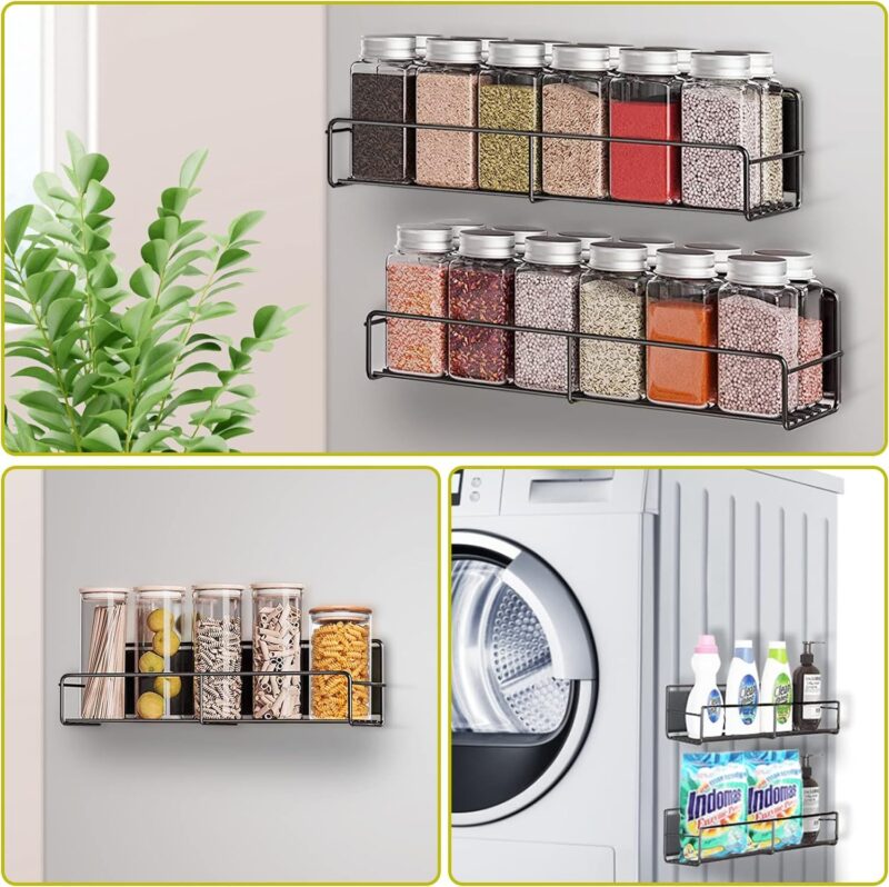 Magnetic Spice Rack For Refrigerator, 4 Pack Fridge Magnet Organizer Magnetic Shelf For Refrigerator And Microwave Oven Metal Fridge Shelf For Kitchen - Image 5