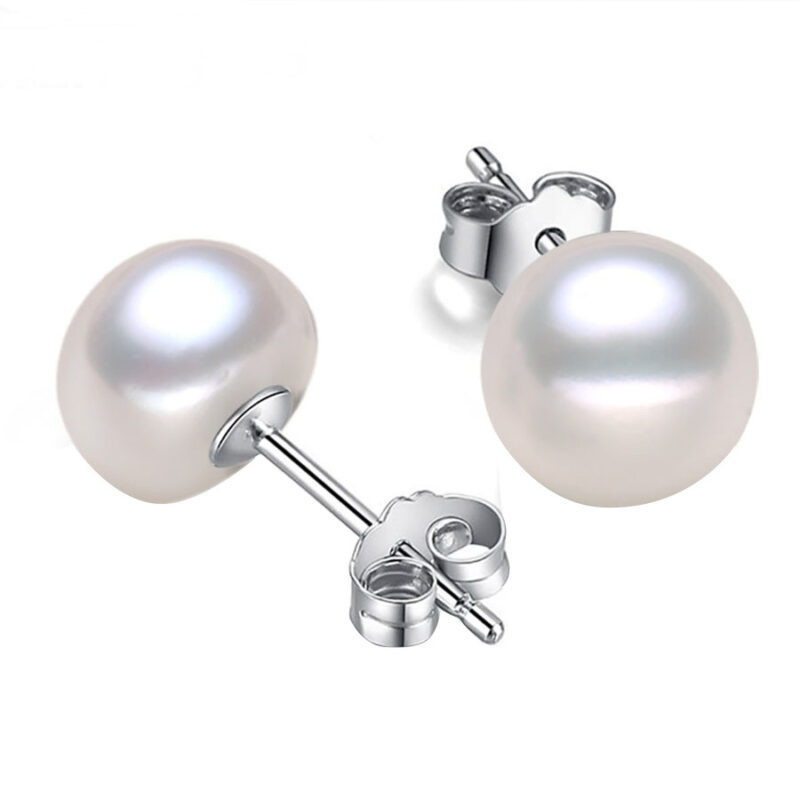 Freshwater Pearl 6-12mm Studs 925 Silver Pearl Earrings - Image 5