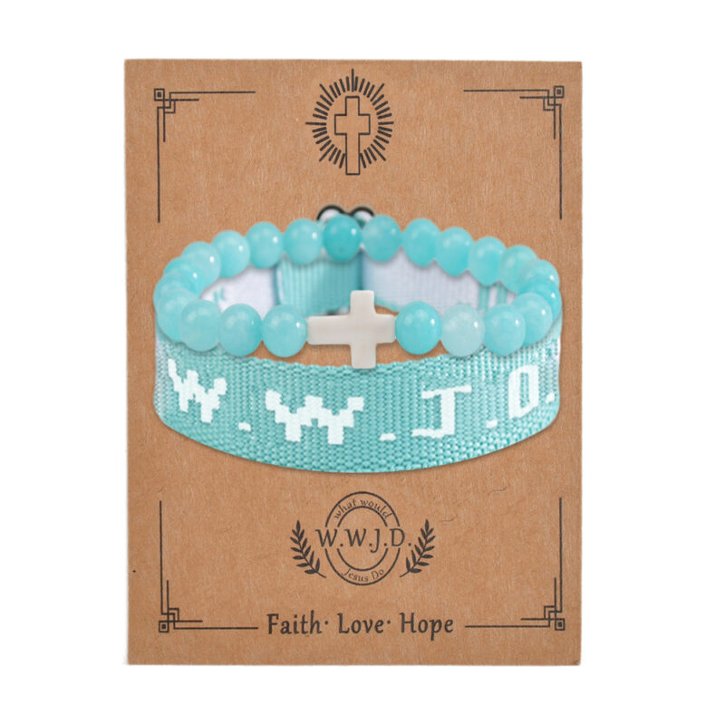 Wwjd Letter 2-piece Set Natural Stone Braided Bracelet Punk - Image 9