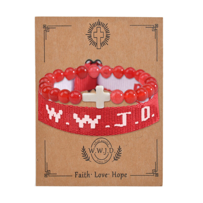 Wwjd Letter 2-piece Set Natural Stone Braided Bracelet Punk - Image 8