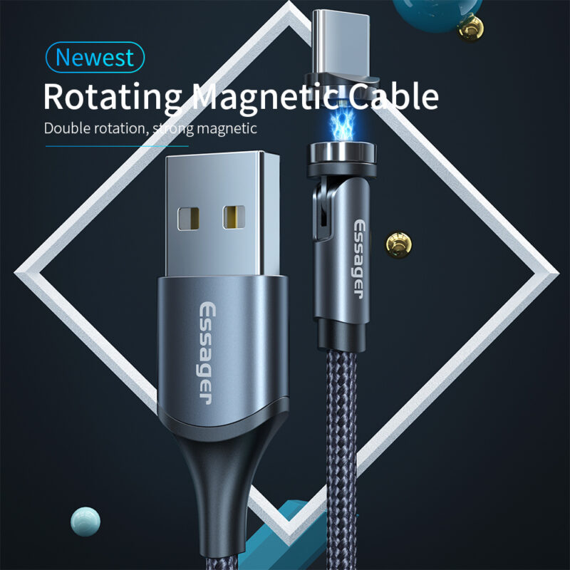 Essager Rotate Magnetic Cable 360 Degree USB Type C Charging Cable Fast Charging Magnet Charger 540 Rotate Micro Magnetic Cable - Image 3