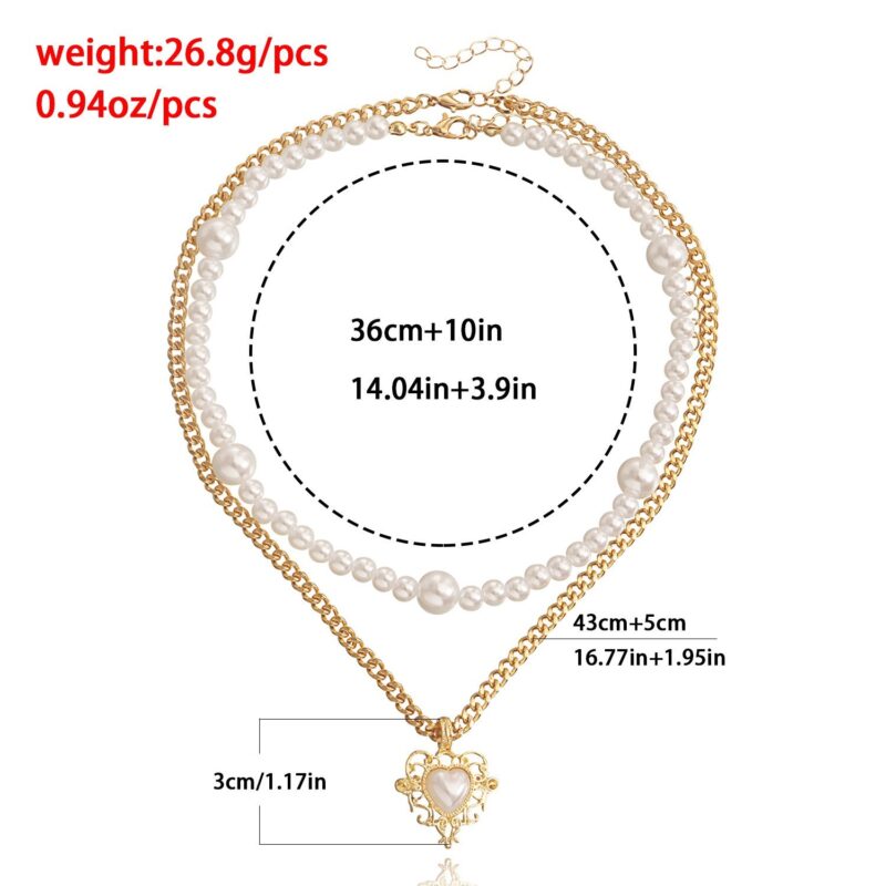 Minimally Designed French Double-layer Layered Heart-shaped Necklace For Women With Niche Design, Pearl Contrasting Necklace, Sweet Collarbone Chain - Image 4