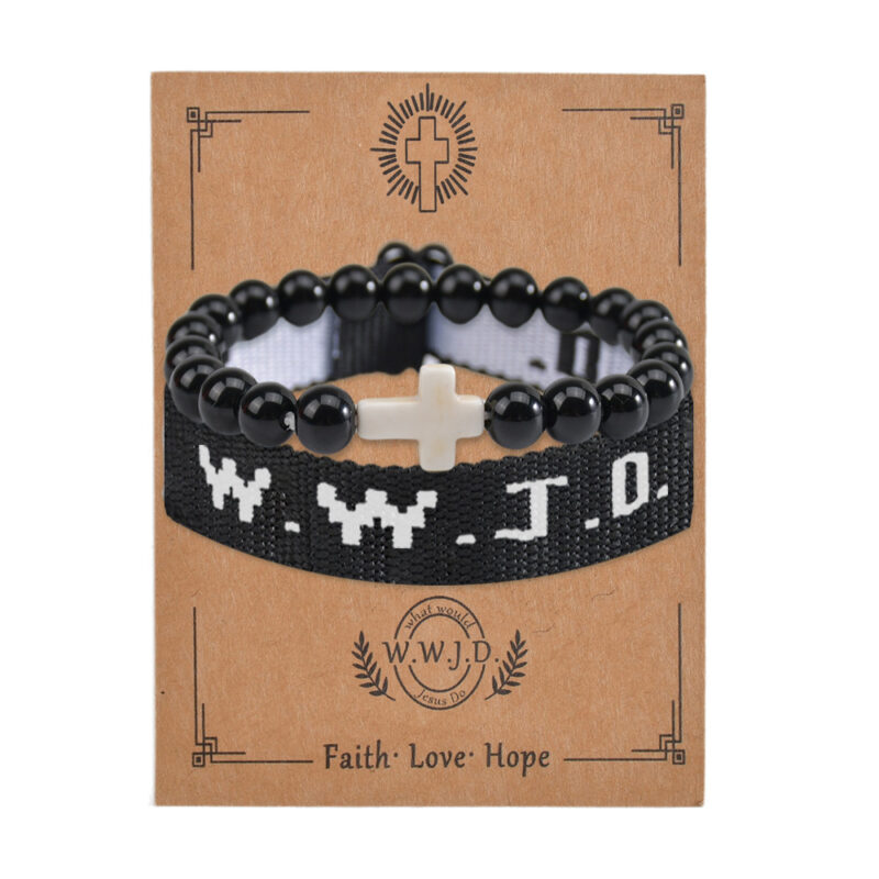 Wwjd Letter 2-piece Set Natural Stone Braided Bracelet Punk - Image 6