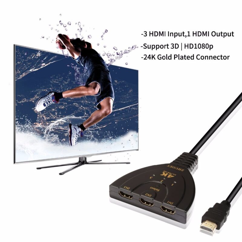 3 Port 4K HDMI 2.0 Cable Auto Splitter Switcher 3x1 Adapter HUB 3D 3 To 4K 2K 3D Mini 3 Port HDMI-compatible - Image 3