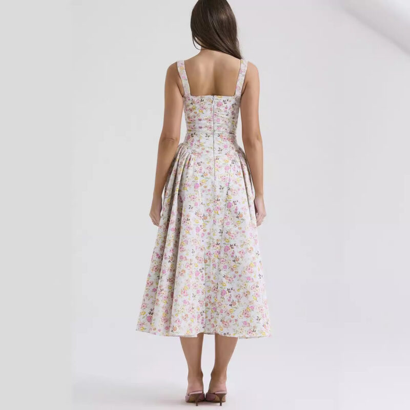 Floral Strap Backless Print Dress - Image 6