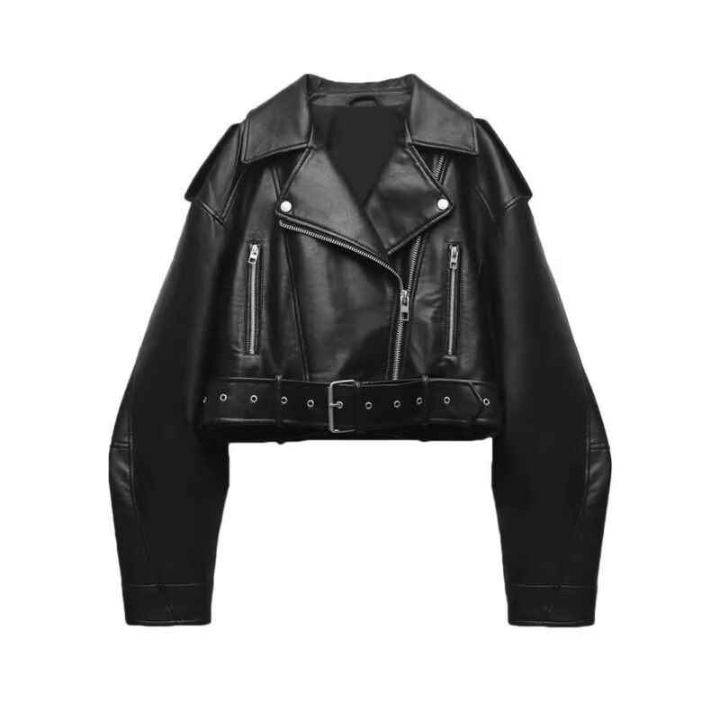 Washed Leather Motorcycle Jacket Women - Image 3