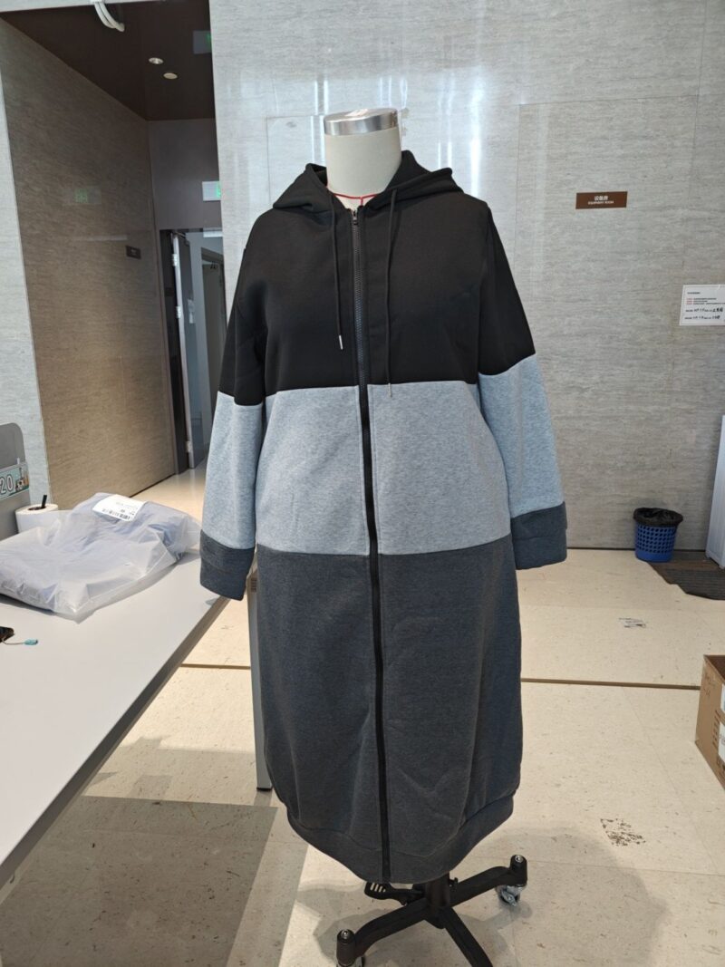 Color Contrast Patchwork Real Pocket Hoodie Coat - Image 3