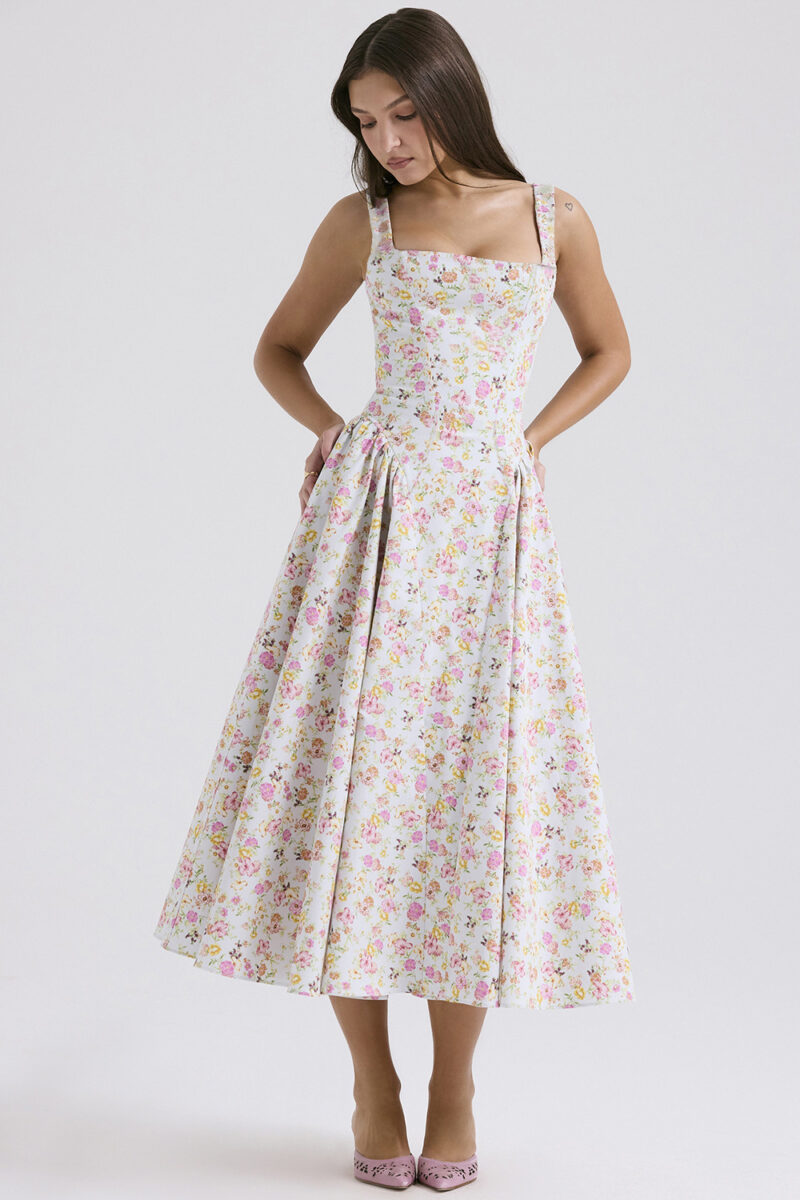 Floral Strap Backless Print Dress - Image 5