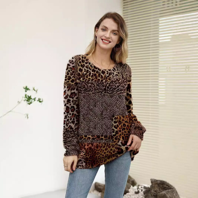 Animal Pattern Long Sleeve Pullover Round-neck Shirt - Image 3